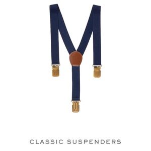 Janie and Jack toddler 18-24 months navy blue suspenders with gold clips